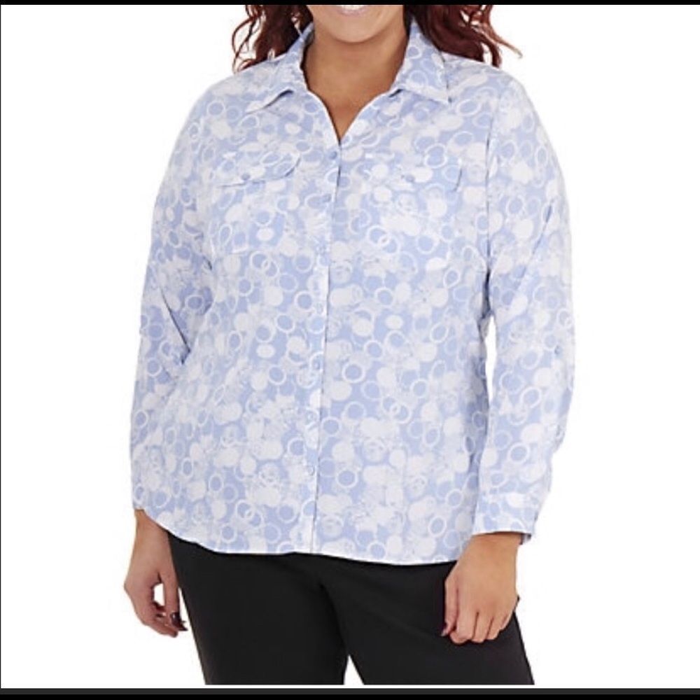 Ny Collection  Button Down Blouse Blue & white Sz 2X NWT